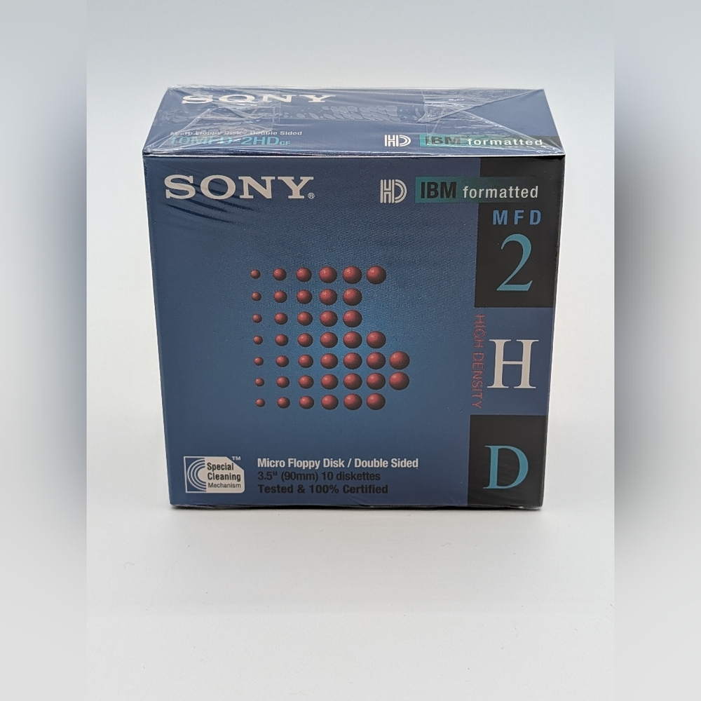 Vintage Sony 3.5" Micro Floppy Disk Box with Blue and White Design. (NEW)
